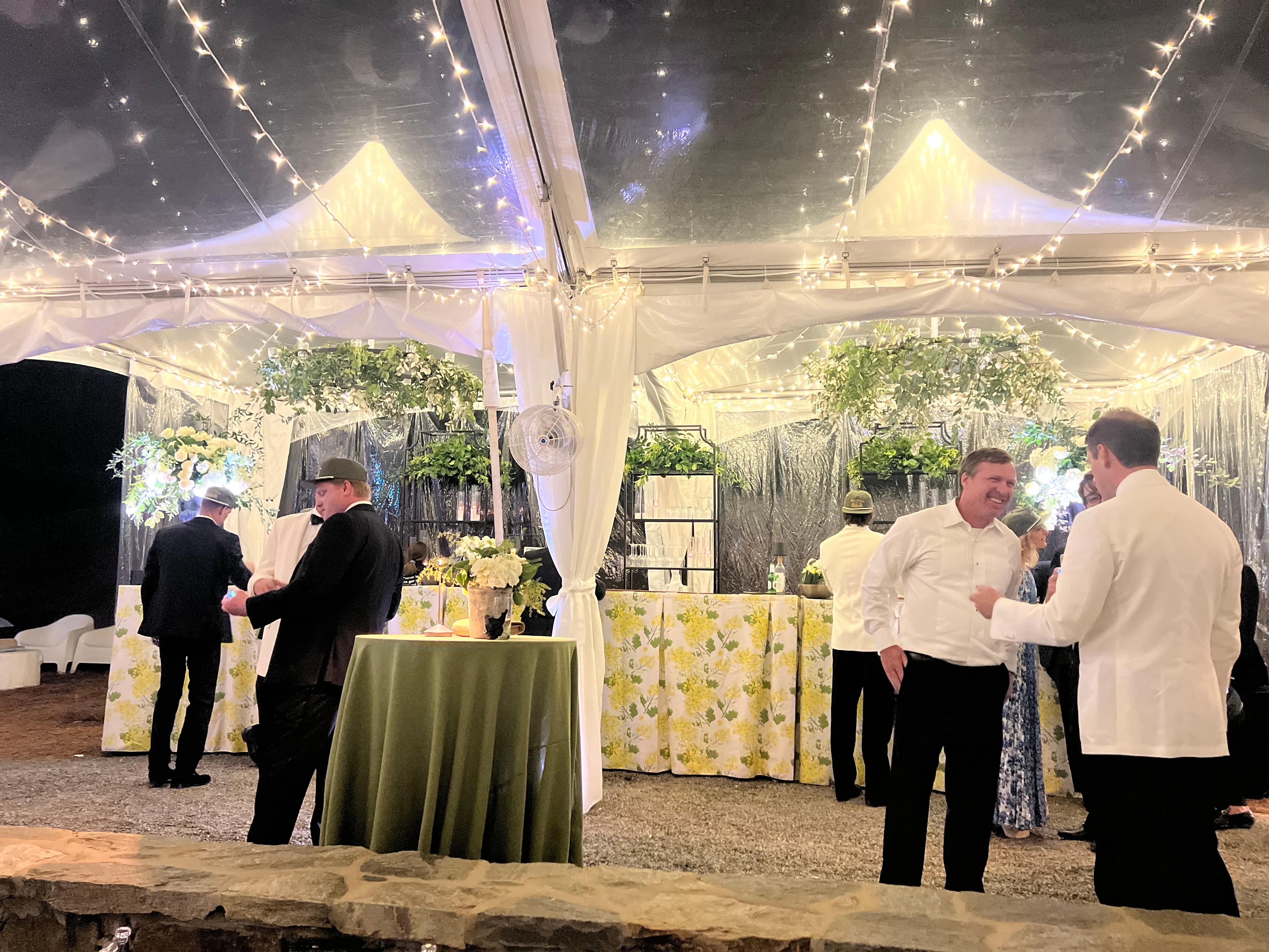 White paper lanterns with baby's breath at The Saluda Inn wedding ceremony