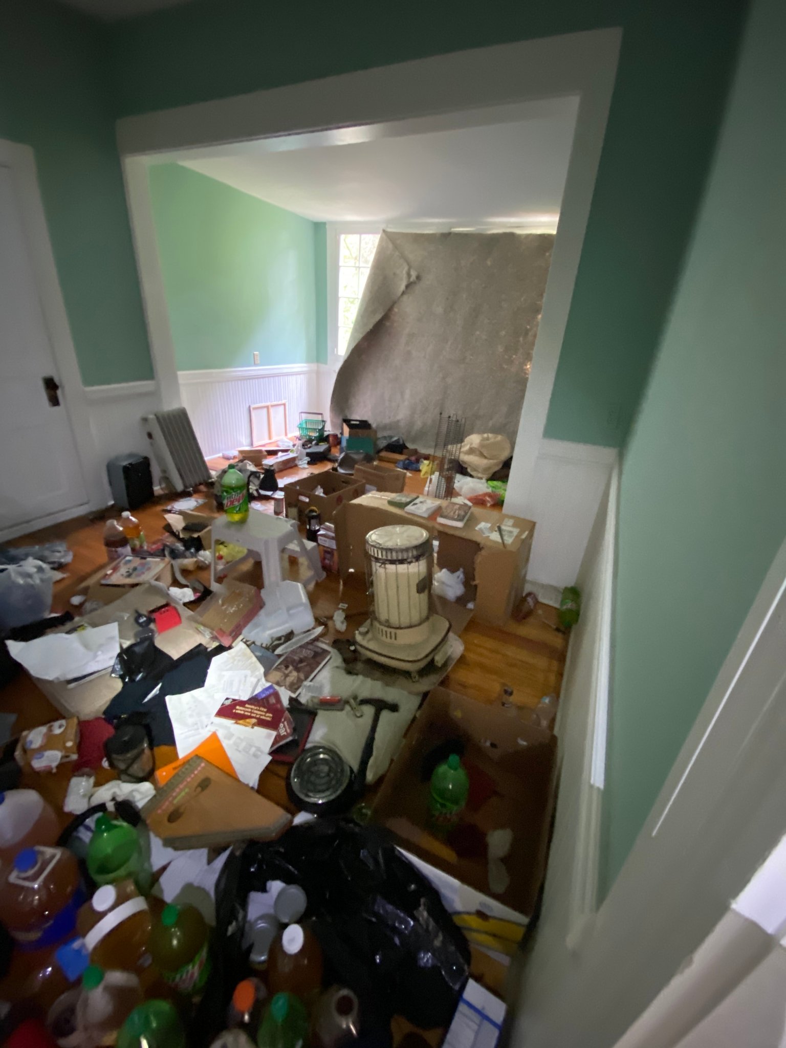 Upper hallway — clutter throughout