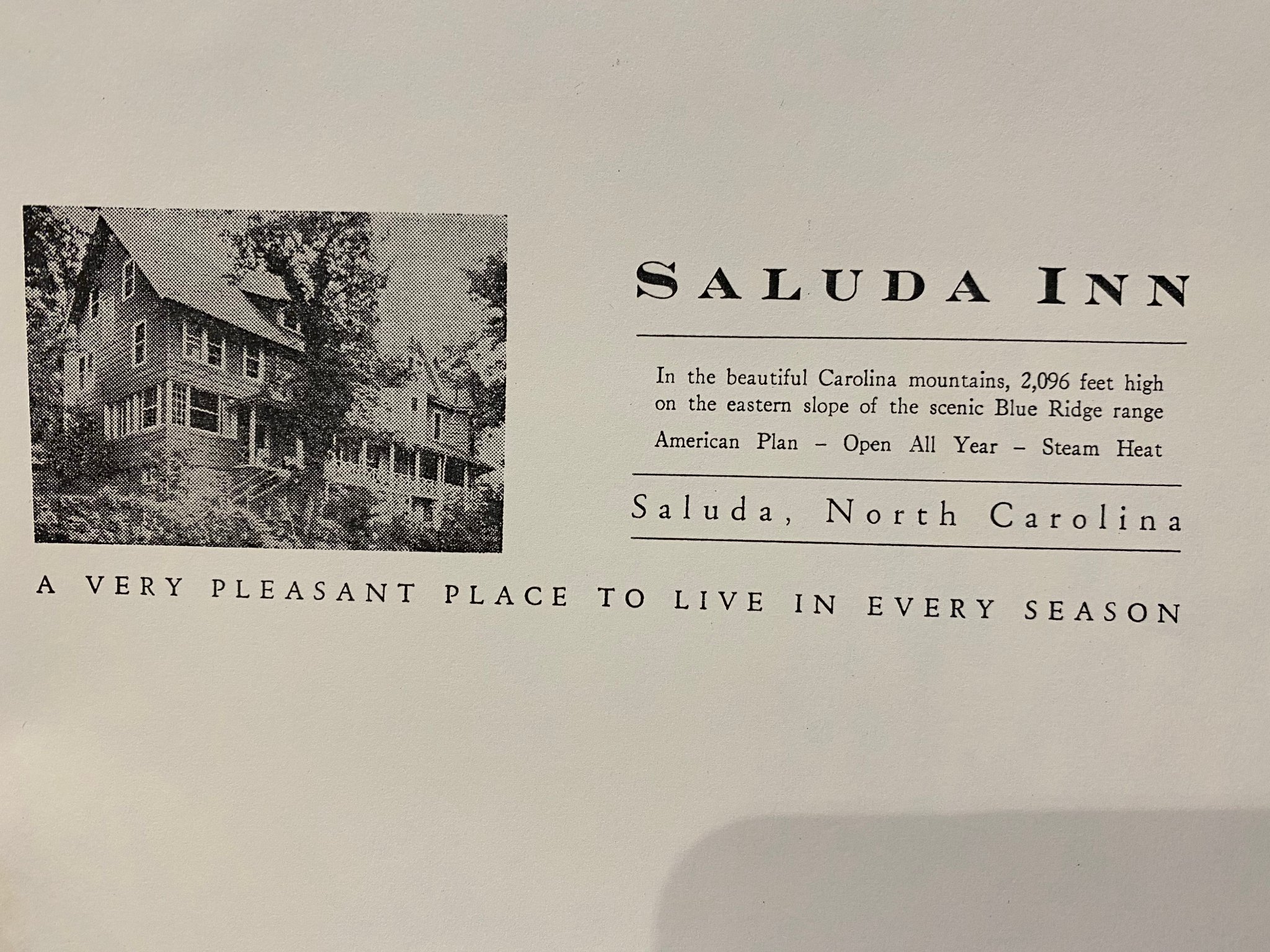 Saluda Inn — Original Advertisement
