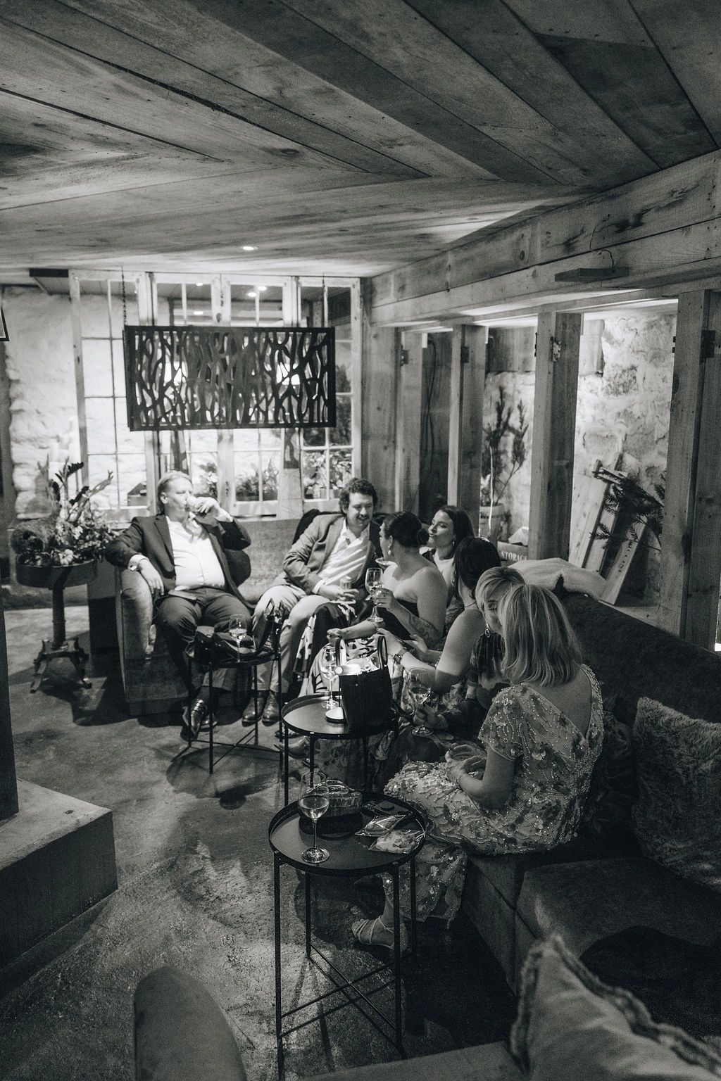 Wedding guests celebrating at The Saluda Inn, destination wedding venue in the NC mountains